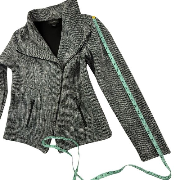 Halogen Waffle Knit Moto Jacket Asymmetrical Zip Women Small Black White Granite - Picture 10 of 10